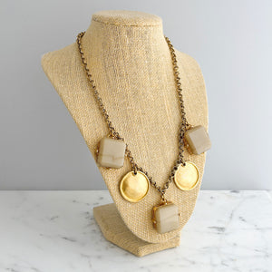 COLTON vintage gold discs and grey square pendants necklace - 