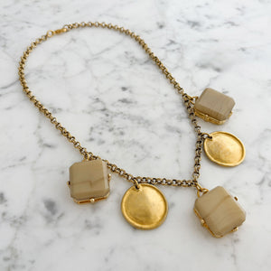 COLTON vintage gold discs and grey square pendants necklace - 