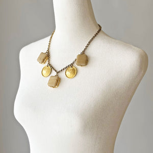 COLTON vintage gold discs and grey square pendants necklace - 