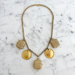 COLTON vintage gold discs and grey square pendants necklace-GREEN BIJOU