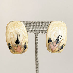 CORBIN 1980's hand painted rectangle beige enamel studs - 