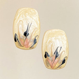 CORBIN 1980's hand painted rectangle beige enamel studs - 