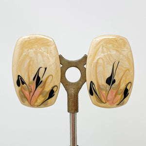 CORBIN 1980's hand painted rectangle beige enamel studs - 