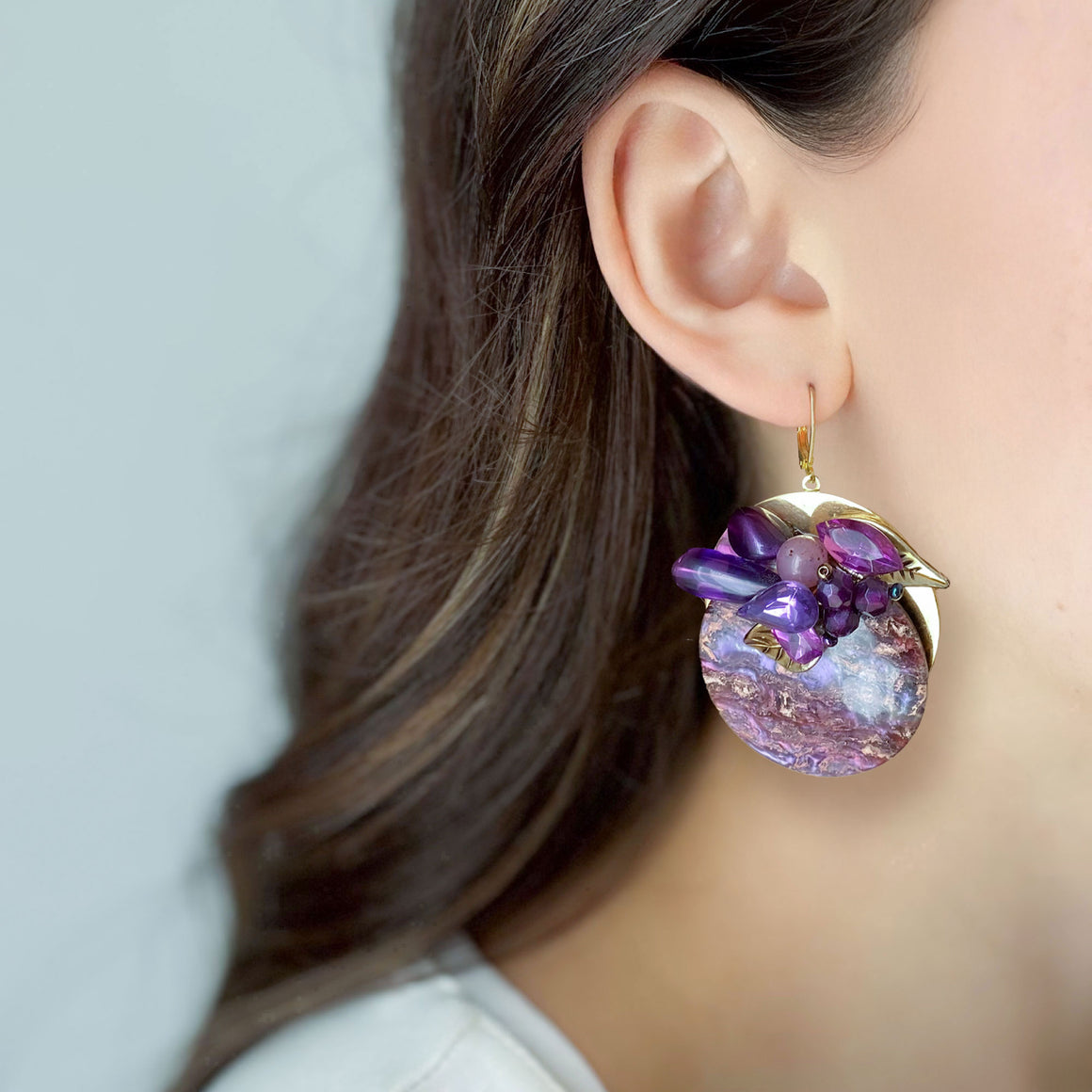 COULMAN purple statement earrings-GREEN BIJOU