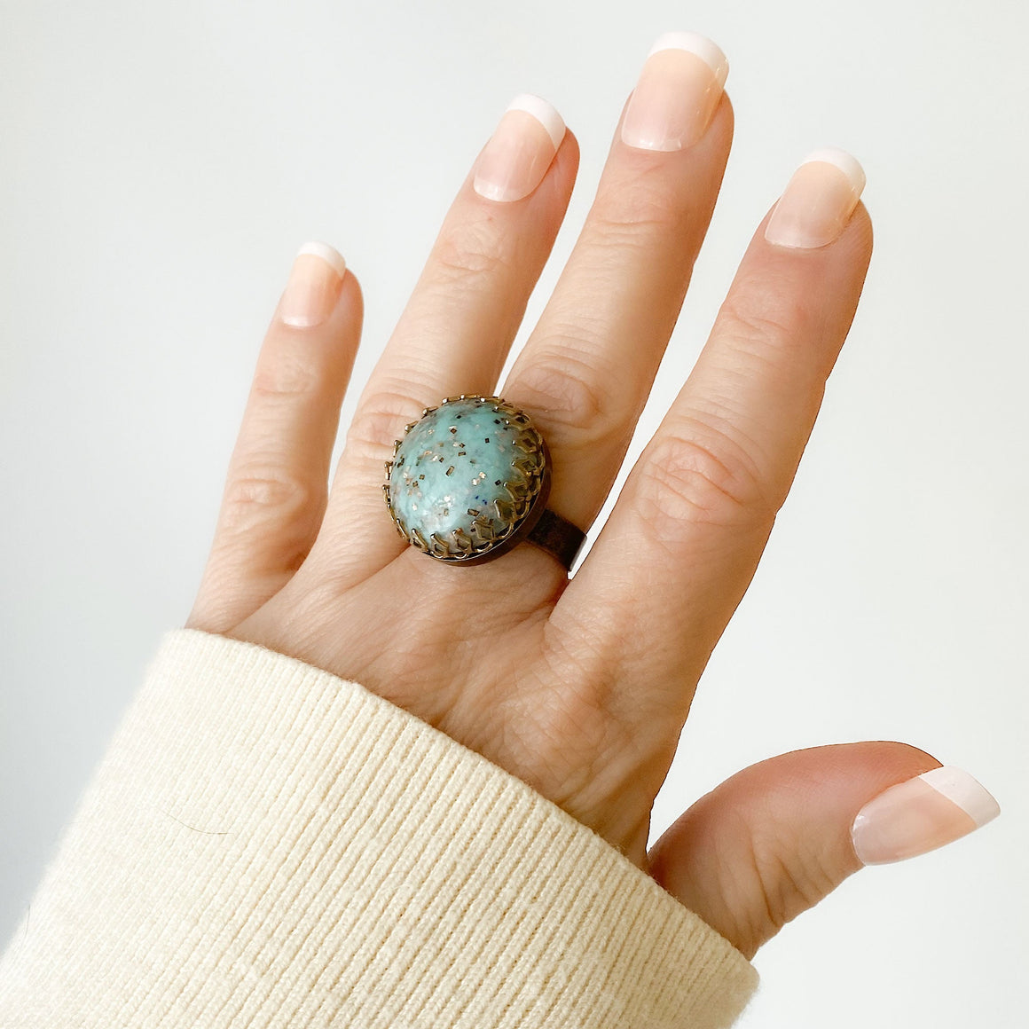 CRAWFORD teal confetti cocktail ring-GREEN BIJOU