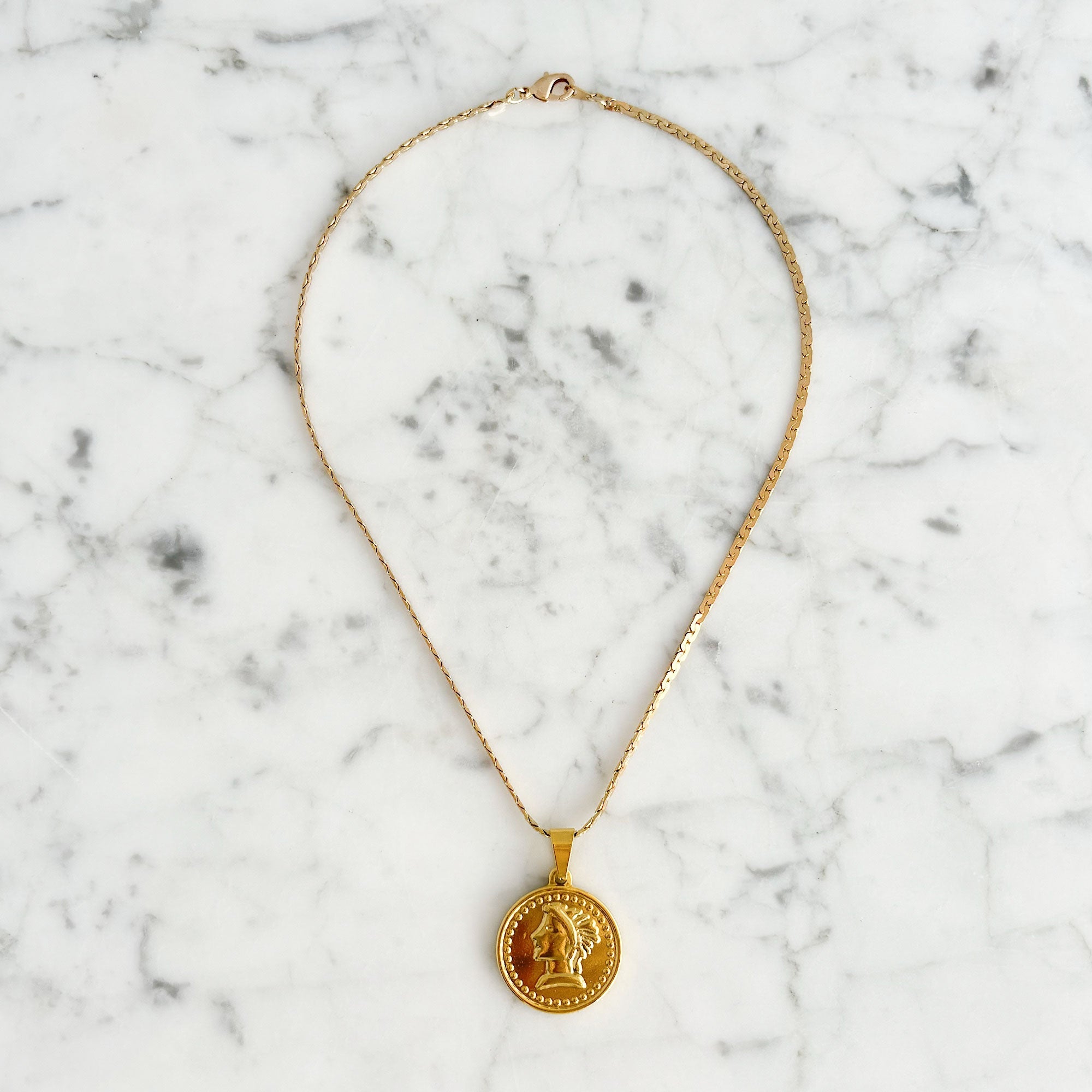 CULLMAN gold Roman coin short pendant necklace-GREEN BIJOU