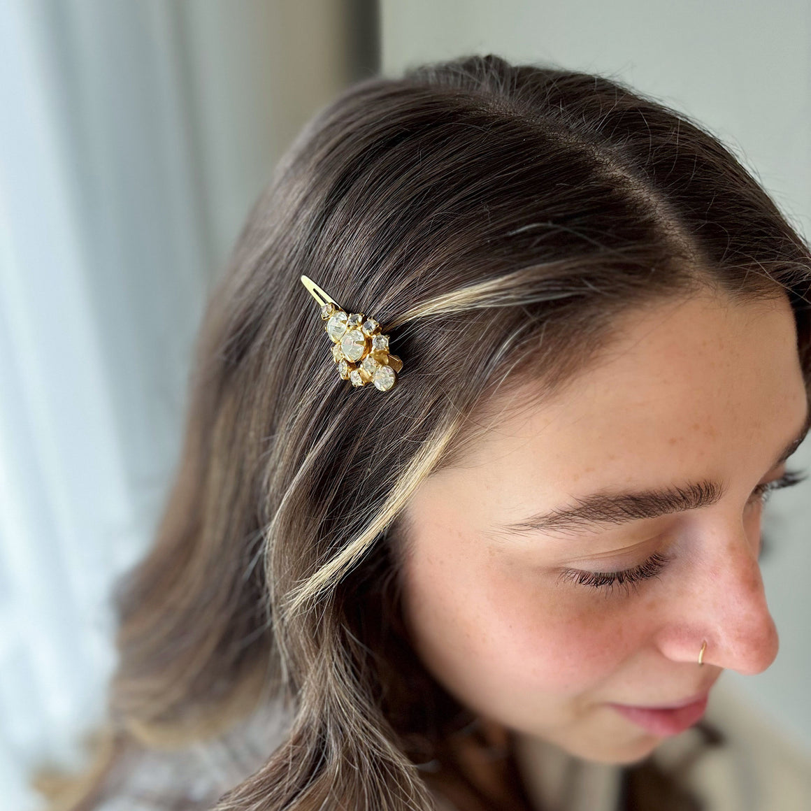 CURRAN vintage Continental clear crystals and gold hair clip-GREEN BIJOU