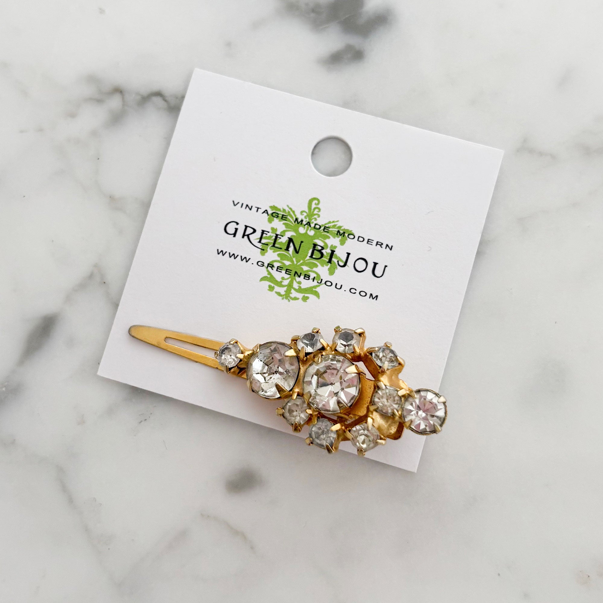 CURRAN vintage Continental clear crystals and gold hair clip