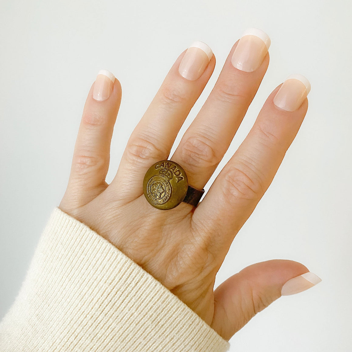 CURRIE Canadian Military brass button ring-GREEN BIJOU