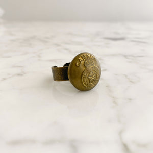 CURRIE Canadian Military brass button ring - 