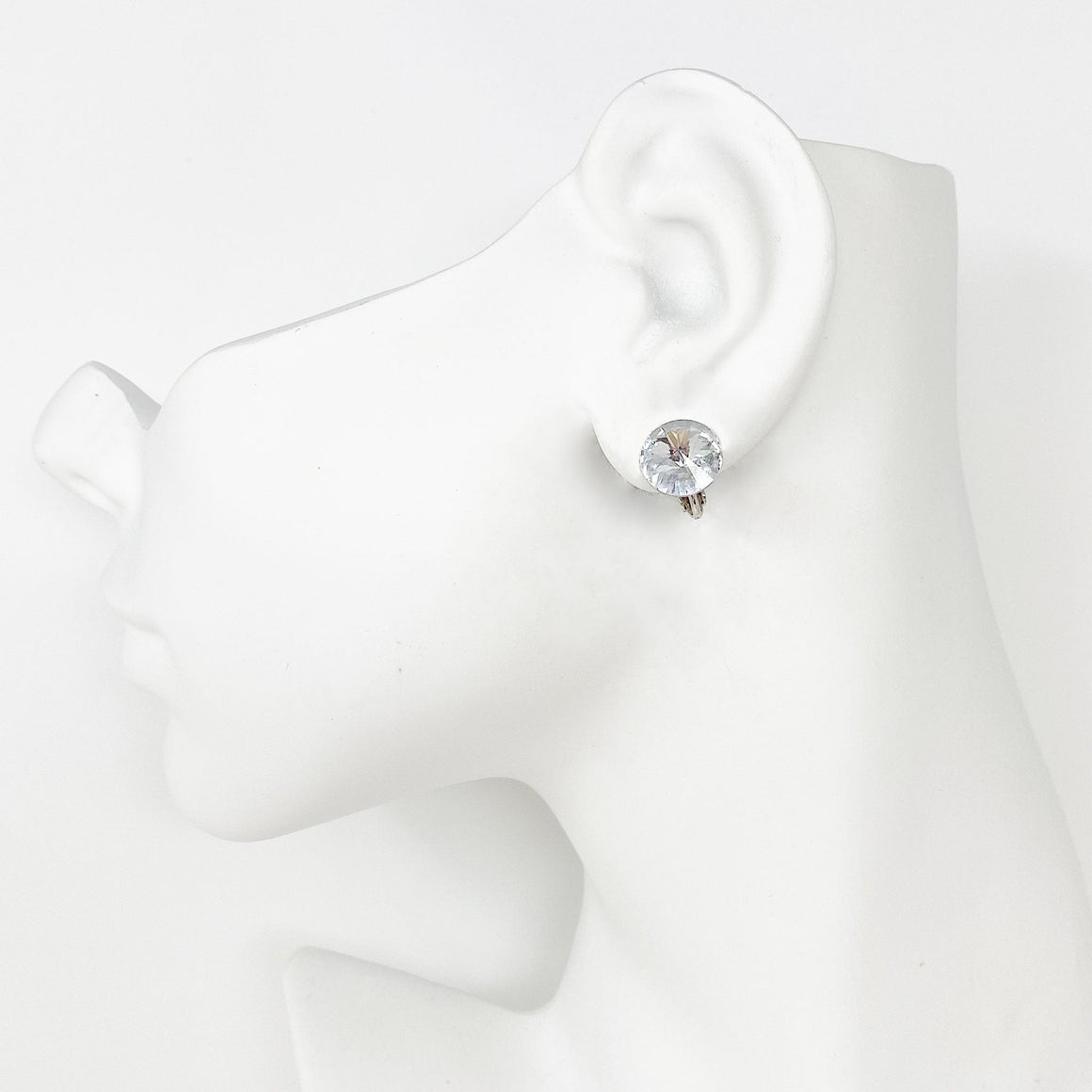 DANIELS clear rivoli crystal clip earrings-GREEN BIJOU