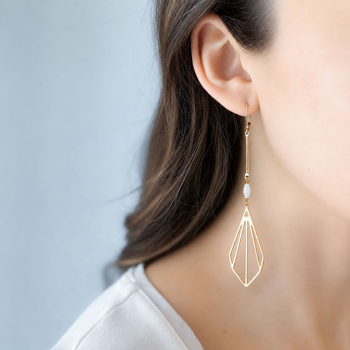 DANSON long 18kt gold plated earrings-GREEN BIJOU