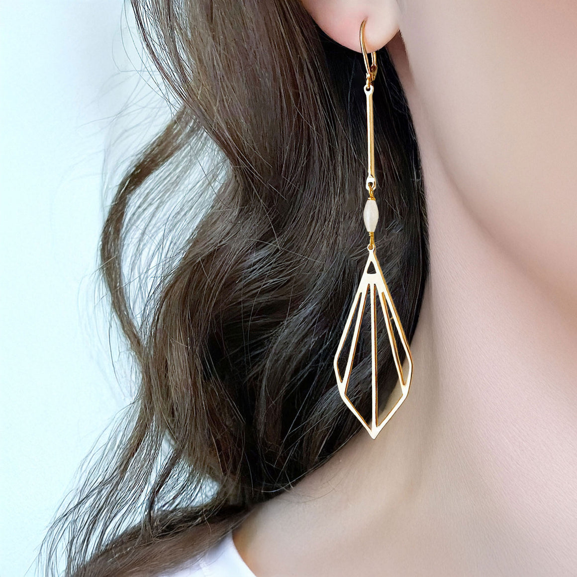 DANSON long 18kt gold plated earrings-GREEN BIJOU