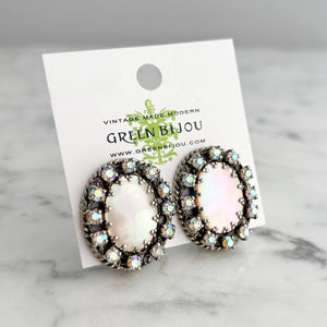 DARIUS silver and aurora borealis rhinestone clip earrings - 