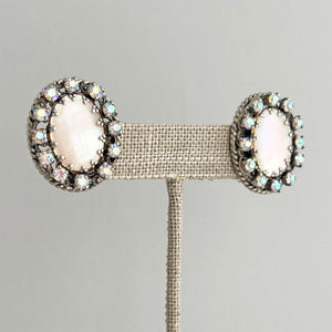 DARIUS silver and aurora borealis rhinestone clip earrings - 