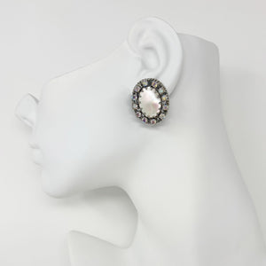 DARIUS silver and aurora borealis rhinestone clip earrings - 