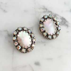 DARIUS silver and aurora borealis rhinestone clip earrings - 