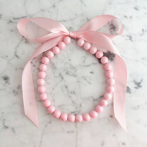 DELORES light pink opalescent pearl ribbon tie necklace-GREEN BIJOU