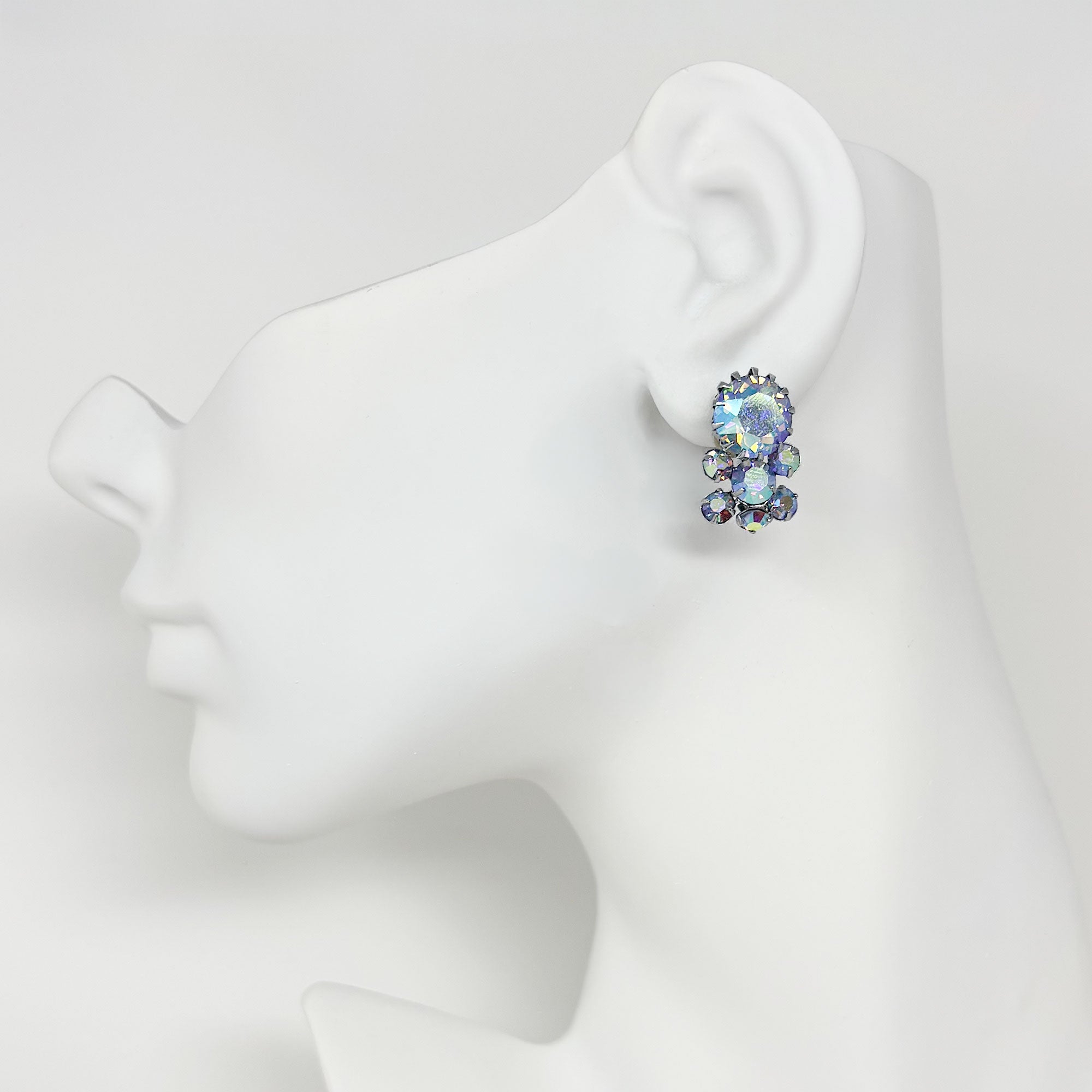 DELPHINE vintage Austrian blue aurora borealis stud earrings - 