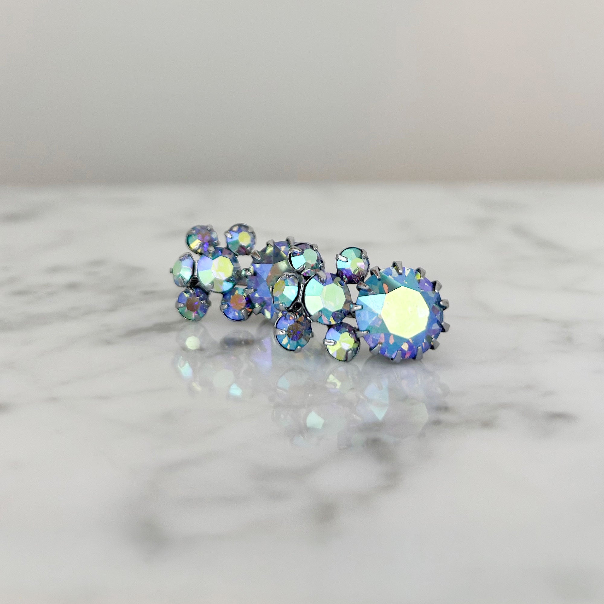 DELPHINE vintage Austrian blue aurora borealis stud earrings - 