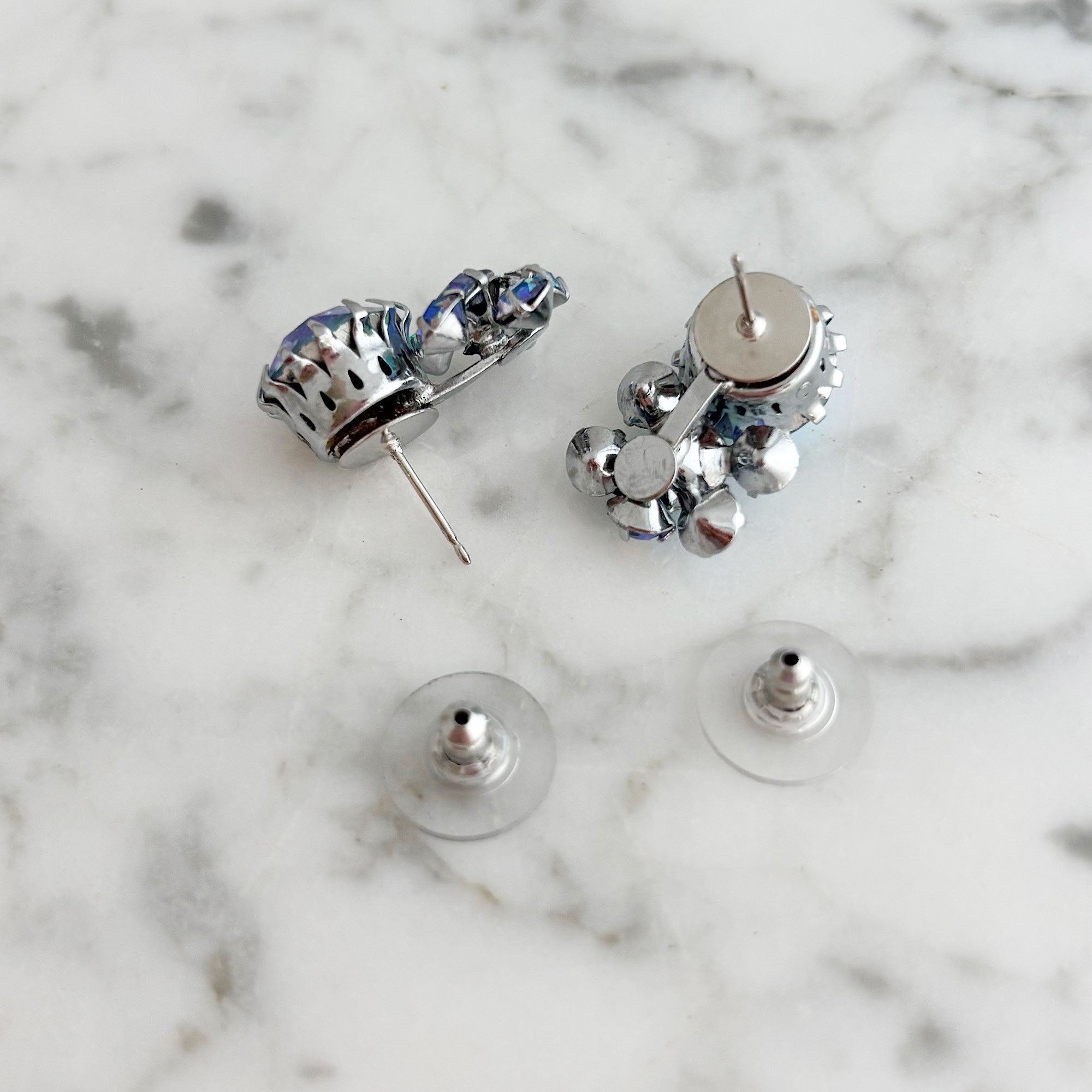 DELPHINE vintage Austrian blue aurora borealis stud earrings - 