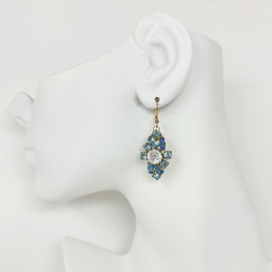 DESTINY vintage blue aurora borealis rhinestone gold earrings - 