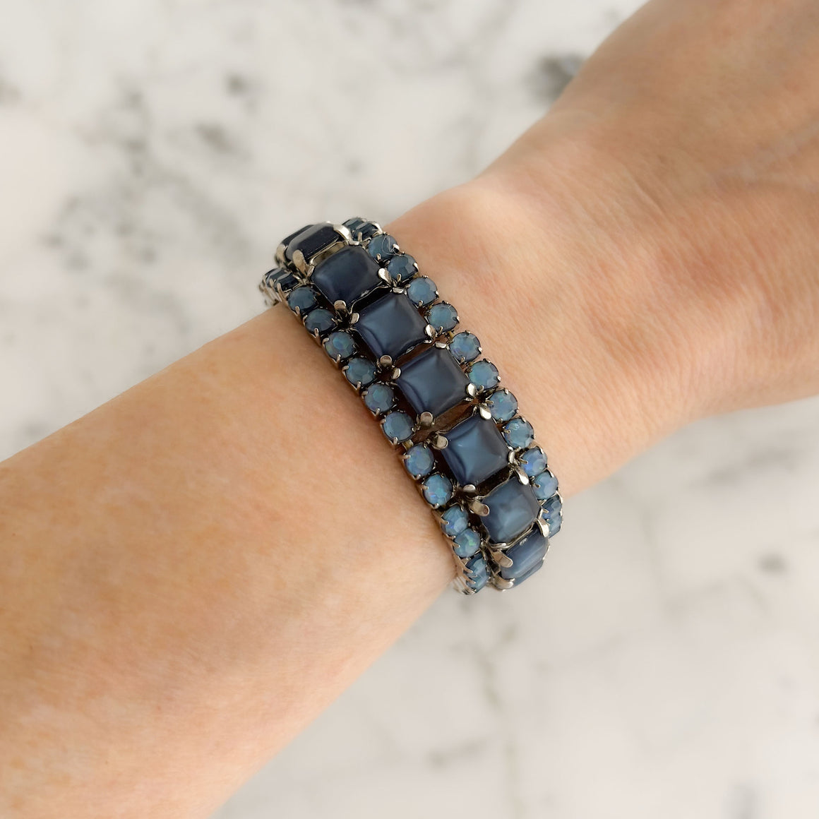 DEVLIN multi shaded blue rhinestone expansion bracelet-GREEN BIJOU