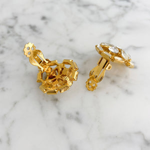 DILLON vintage round clear ice rhinestone gold clip earrings - 