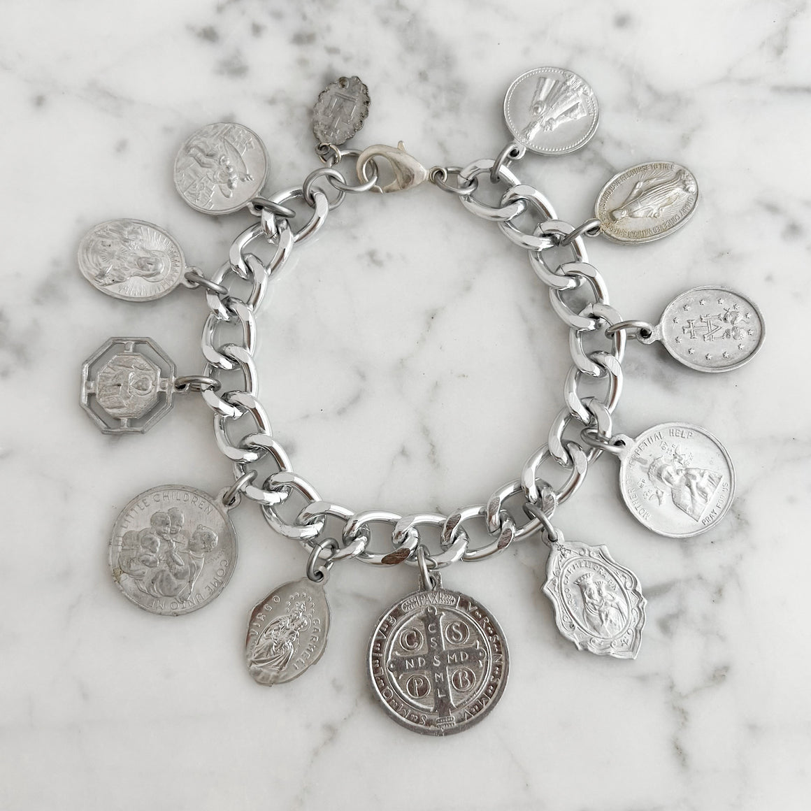 DIVINITY vintage devotional medals religious charm bracelet-GREEN BIJOU