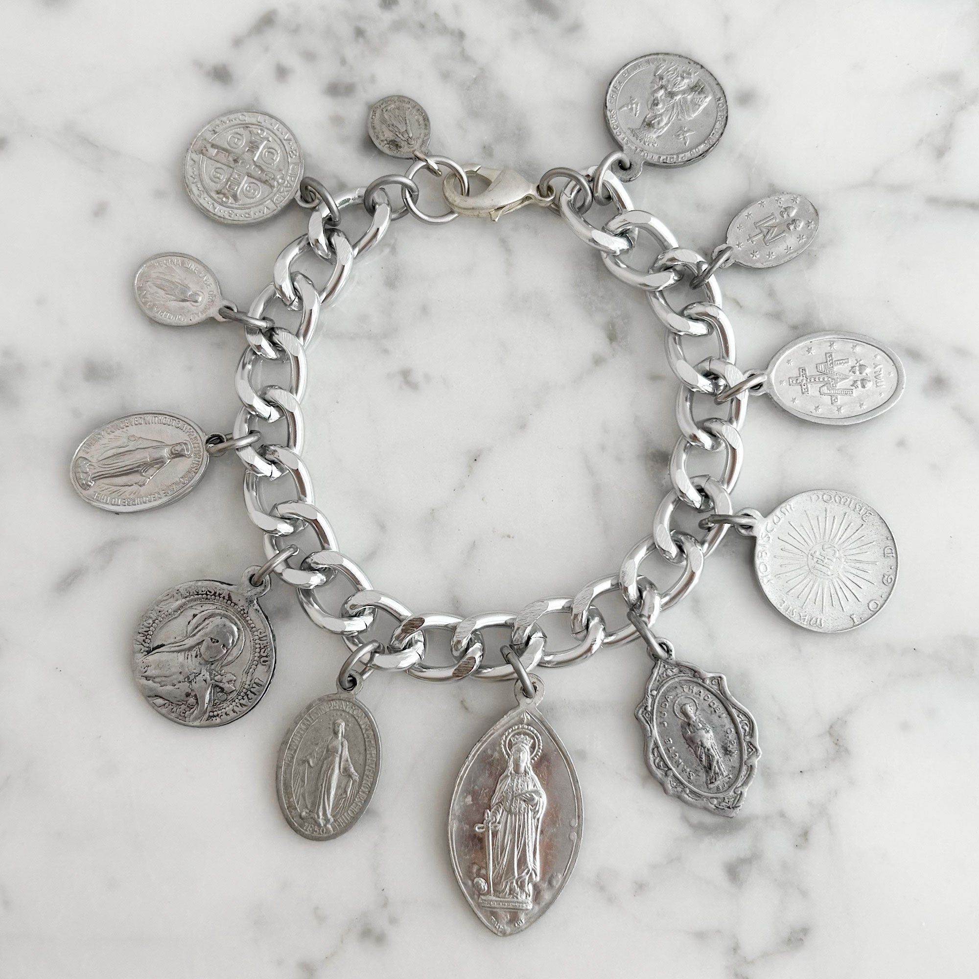 DIVINITY vintage devotional medals religious charm bracelet-GREEN BIJOU