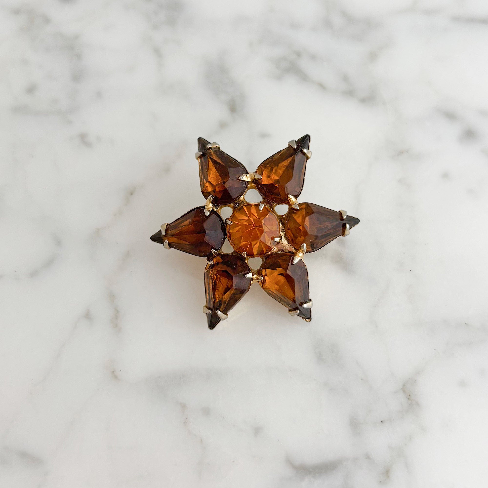 DOMINGA vintage topaz rhinestone gold star brooch-GREEN BIJOU