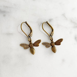 DORI oxidized brass bee earrings - 