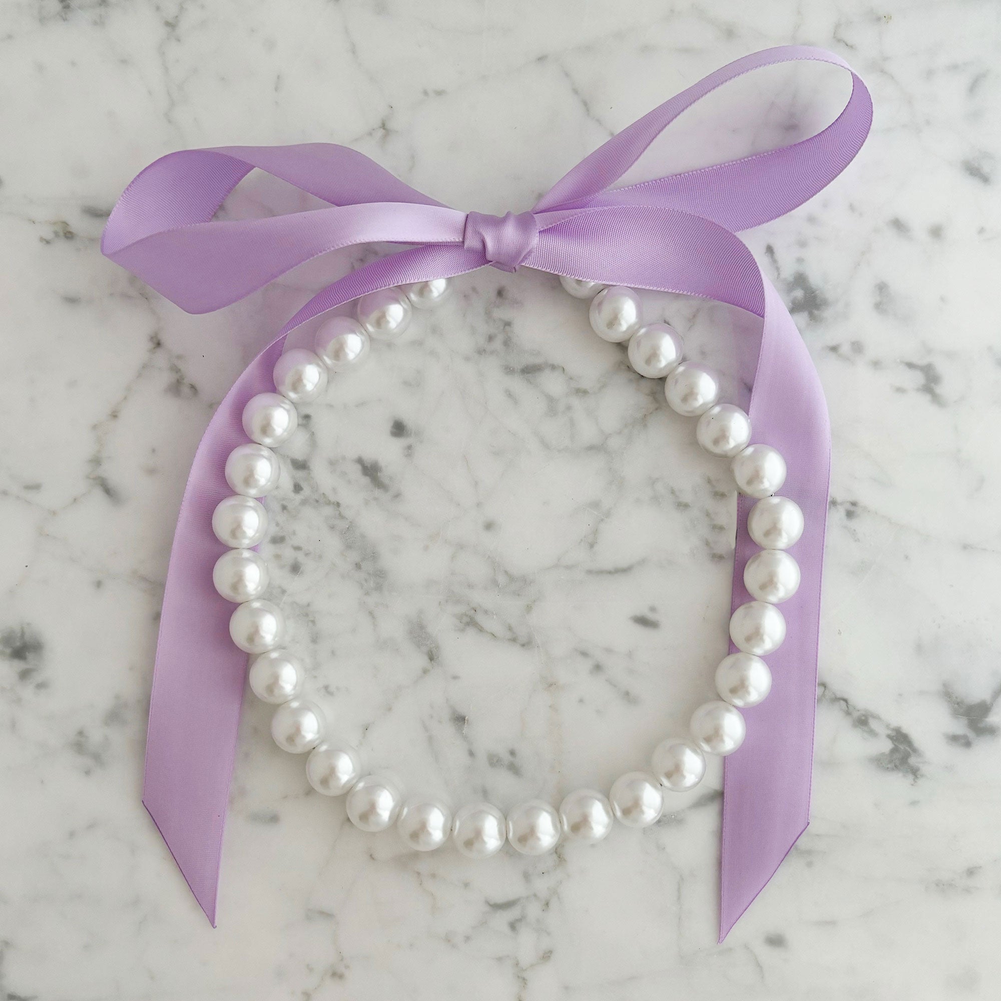 DOTTY lavender satin ribbon tie pearl necklace-GREEN BIJOU