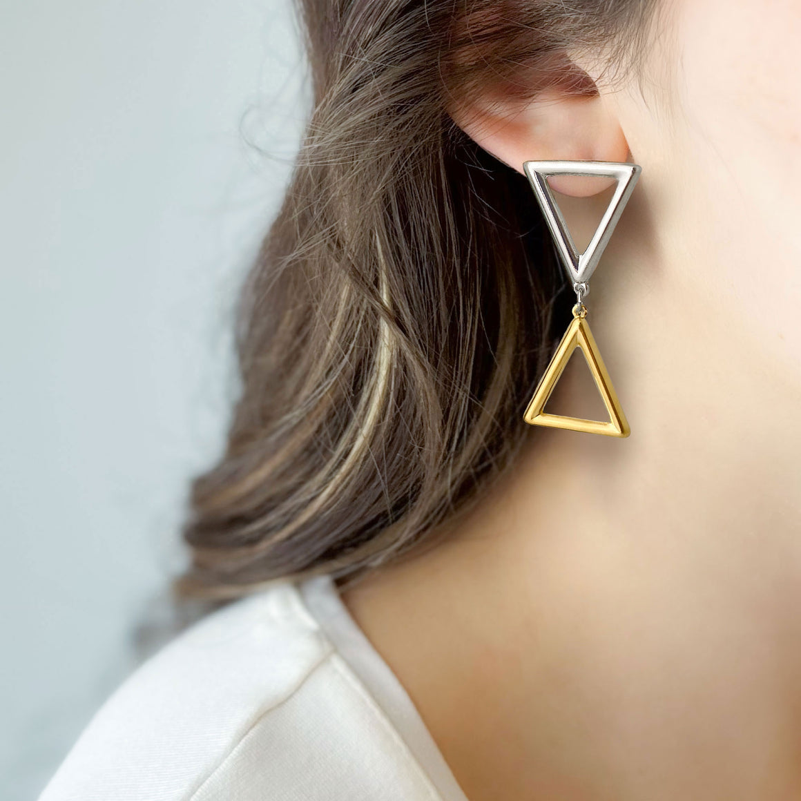 ANSON silver and gold triangle drop studs-GREEN BIJOU
