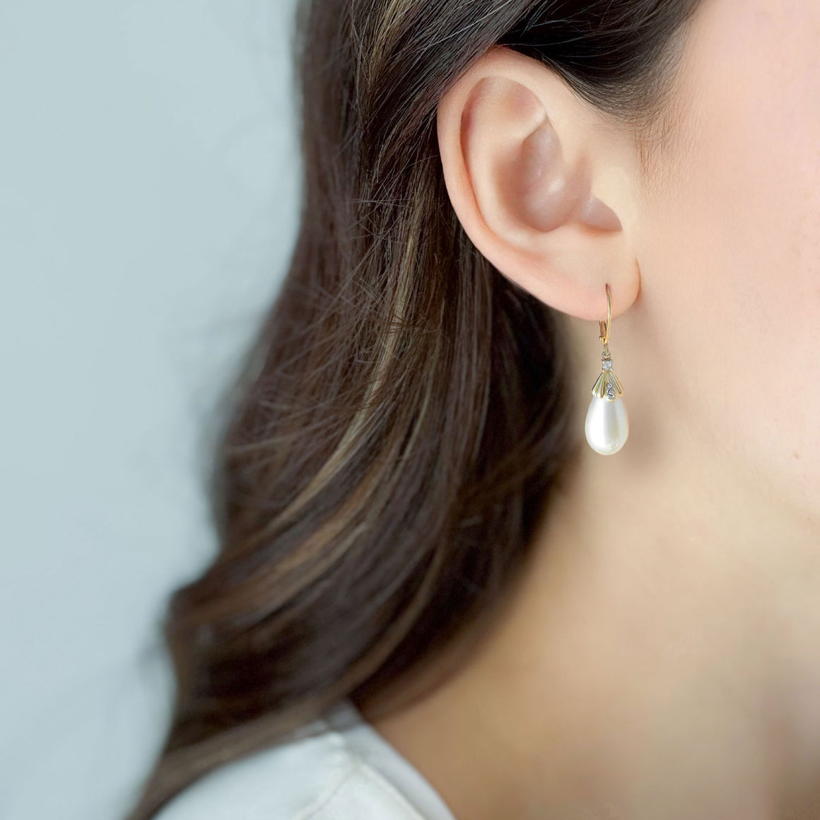 CORTEZ vintage gold capped ivory teardrop pearl earrings