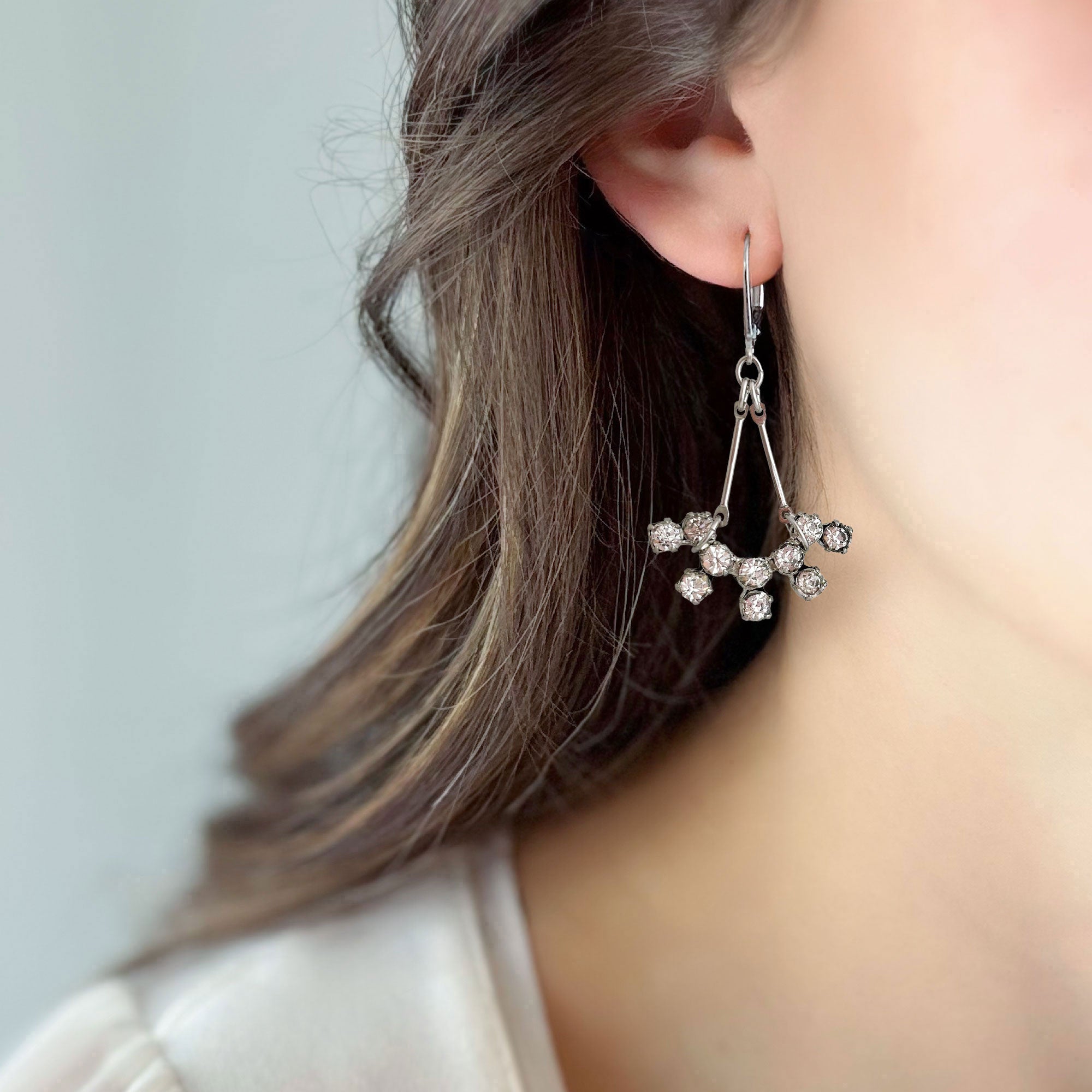 Silver Rhinestone Starburst Dangle Earrings | Made from Vintage Clip-Ons | MADDOX
