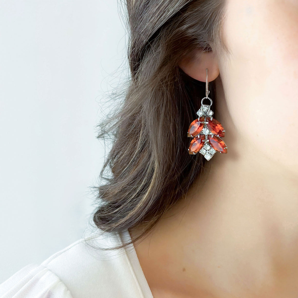 POWELL vintage rhinestone & topaz navette statement earrings-GREEN BIJOU