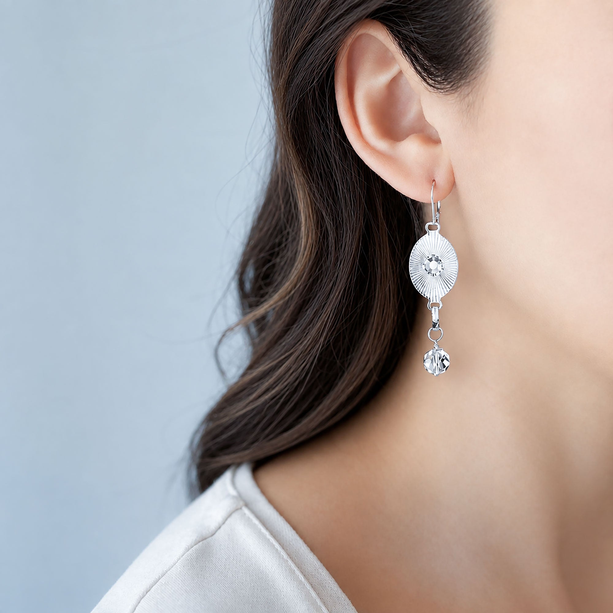 TAYA silver and crystal link earrings