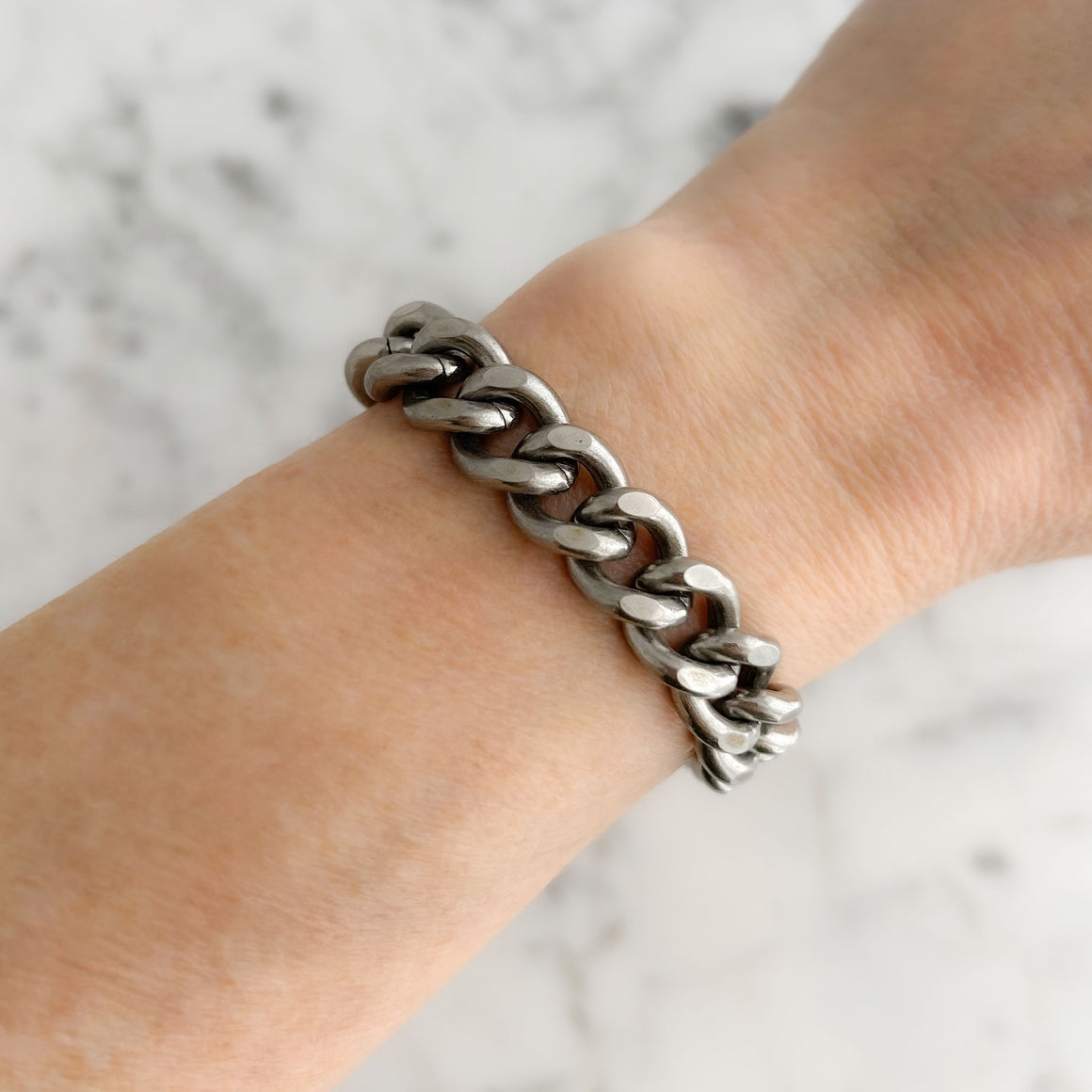 EDIE chunky steel bead and chain bracelet-GREEN BIJOU