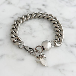 EDIE chunky steel bead and chain bracelet-GREEN BIJOU