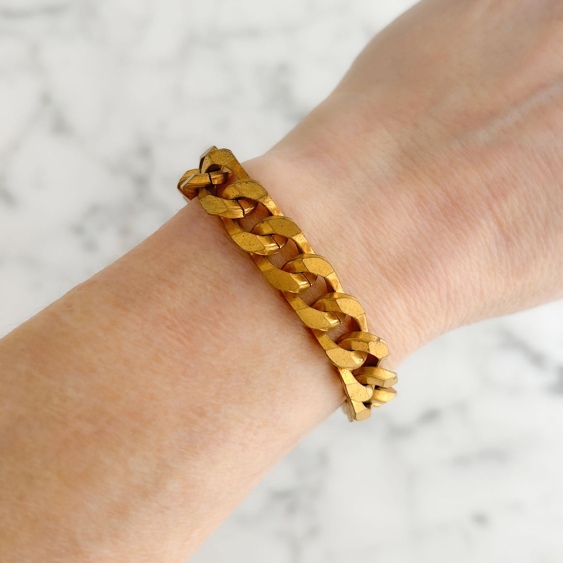 EDIE vintage French brass bead and chain bracelet-GREEN BIJOU
