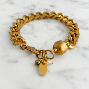 EDIE vintage French brass bead and chain bracelet-GREEN BIJOU