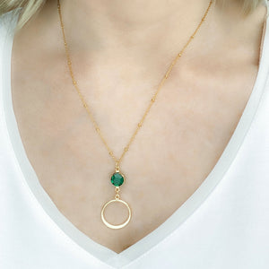 EDWARDS emerald gold hoop pendant necklace - 