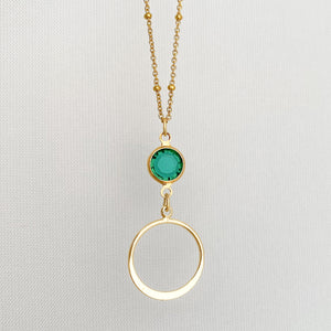 EDWARDS emerald gold hoop pendant necklace-GREEN BIJOU