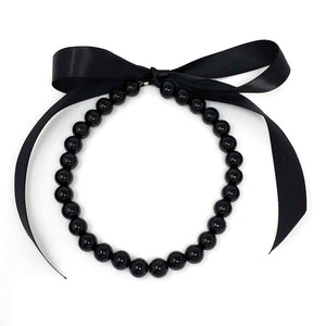 ELORA black pearl ribbon tie necklace (more colours available) - 