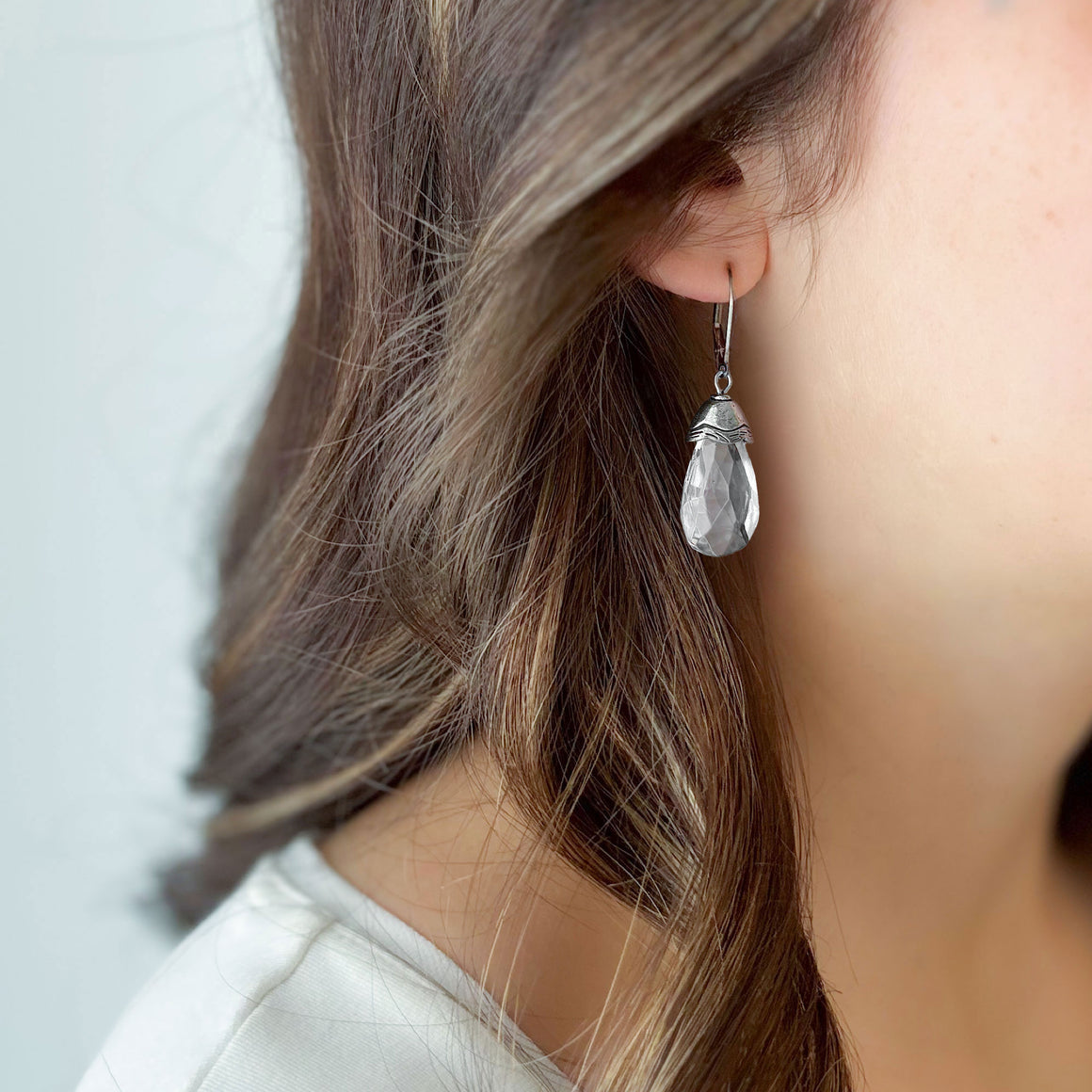 ELSTON silver capped 19th century French crystal earrings-GREEN BIJOU