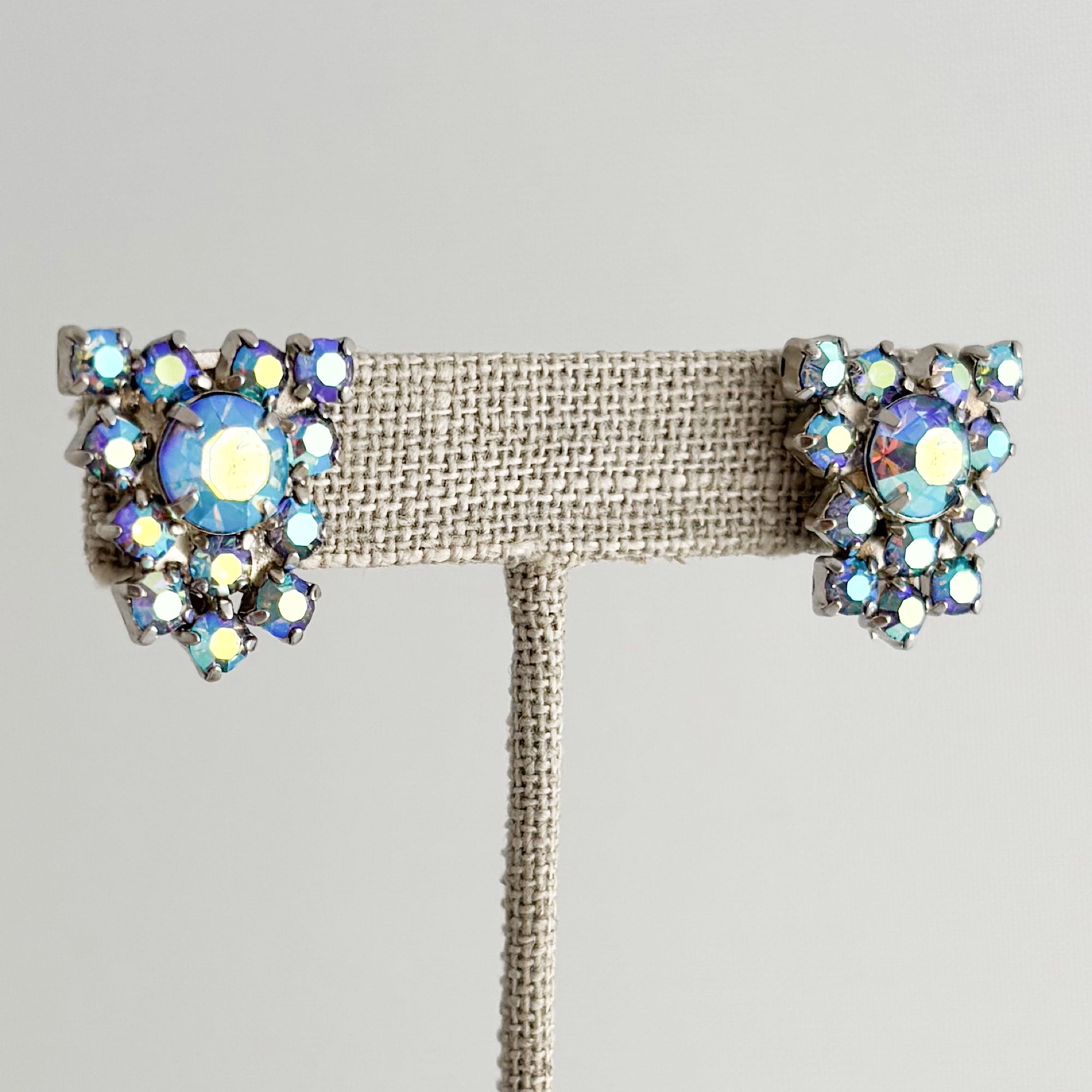EMERY vintage blue aurora borealis rhinestone stud earrings - 