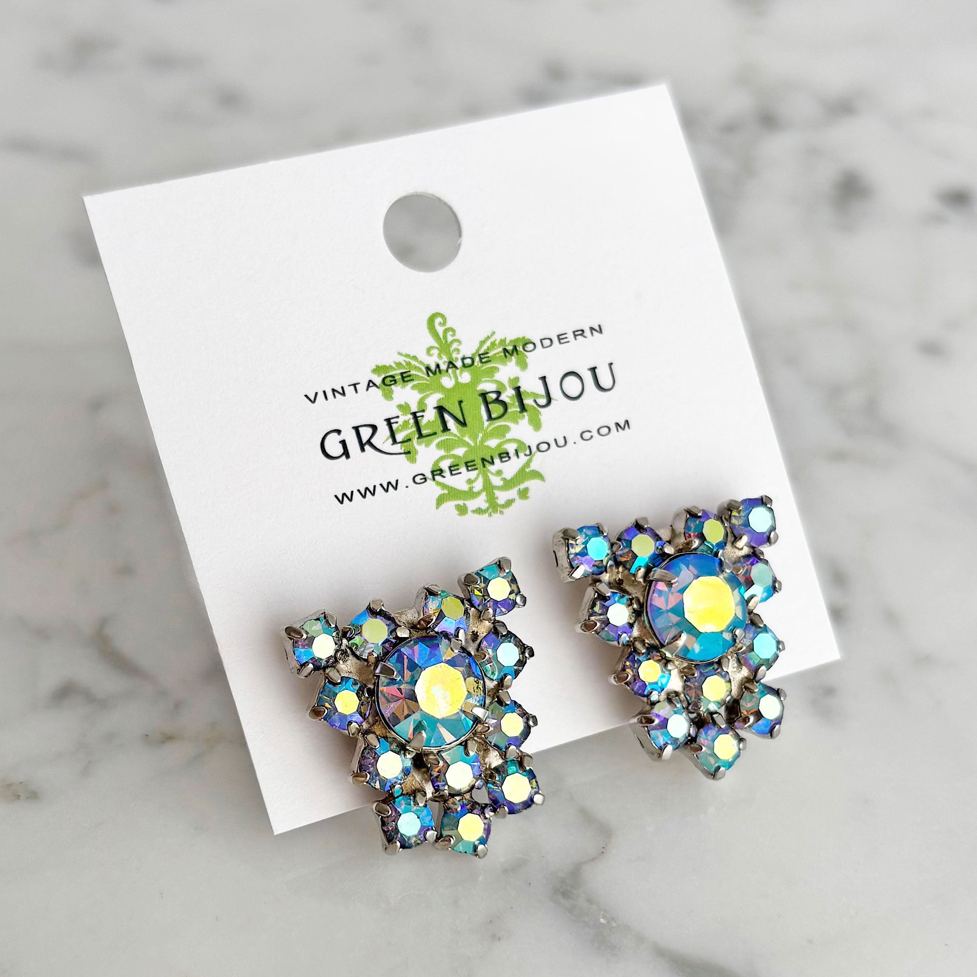 EMERY vintage blue aurora borealis rhinestone stud earrings - 