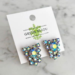 EMERY vintage blue aurora borealis rhinestone stud earrings - 