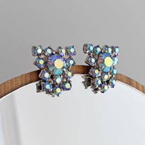 EMERY vintage blue aurora borealis rhinestone stud earrings - 
